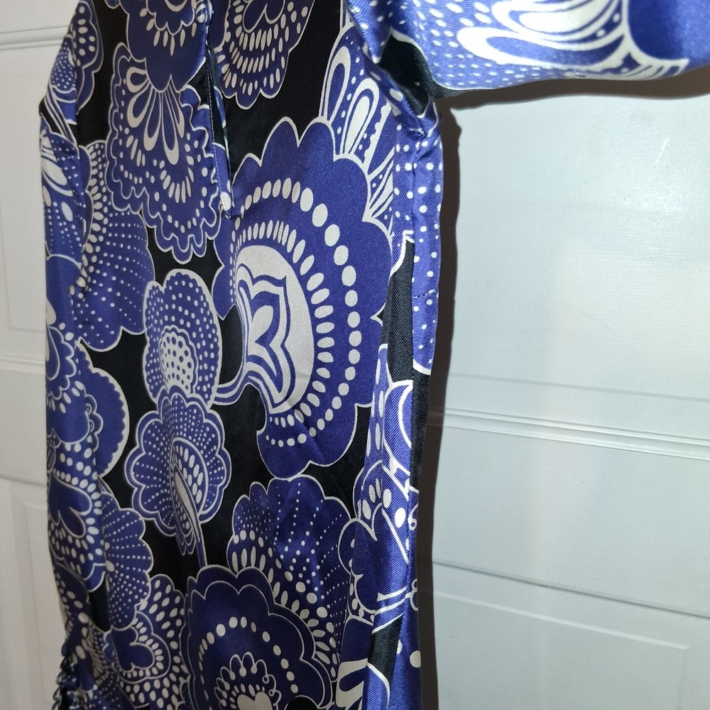 Banana Republic Women 100% Silk Long Sleeve Floral Purple White Black Dress 0P - Picture 10 of 16